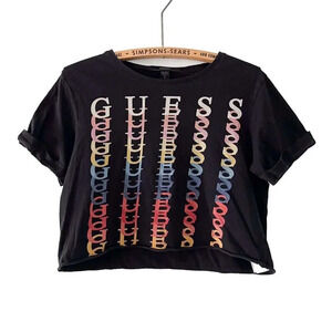 Guess Womens Small Cropped Black Logo T-Shirt Graphic Tee